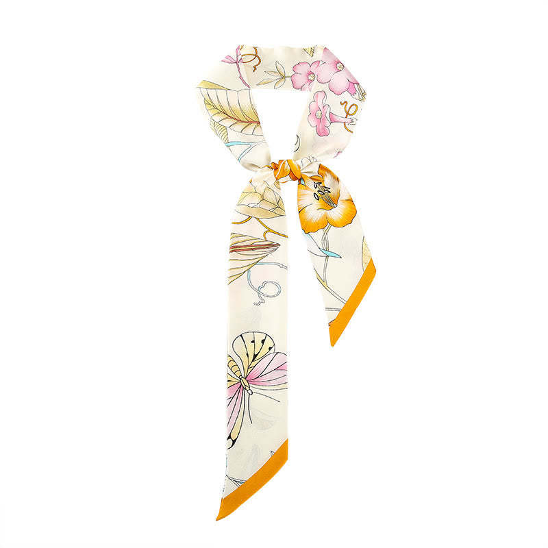 Dunhuang Frescoes Mountains Sunset Floral Pattern 100% Mulberry Twilly Silk Neck Hair Scarf