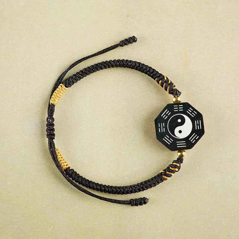 Small Leaf Red Sandalwood Jujube Wood Ebony Wood Silver Inlaid Yin Yang Bagua Big Dipper Protection Bracelet