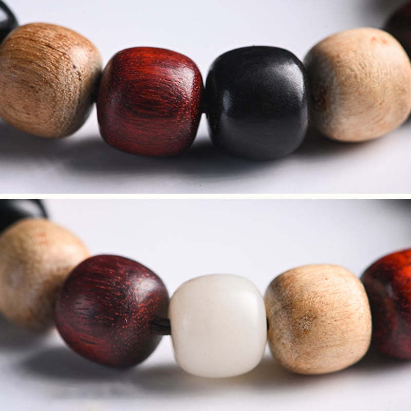 Small Leaf Red Sandalwood Ebony Wood Cute Cat Engraved Protection Bracelet