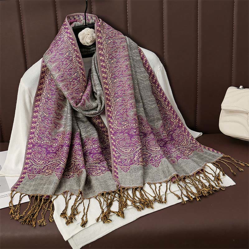 Tibetan Cashew Jacquard Colorful Flower Print Tassels Shawl Fall Winter Soft Warm Scarf Wrap