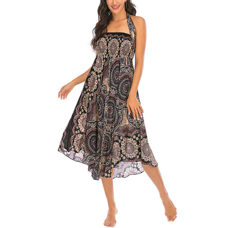 Two Style Wear Bohemian Mandala Flower Lace-up Skirt Dress