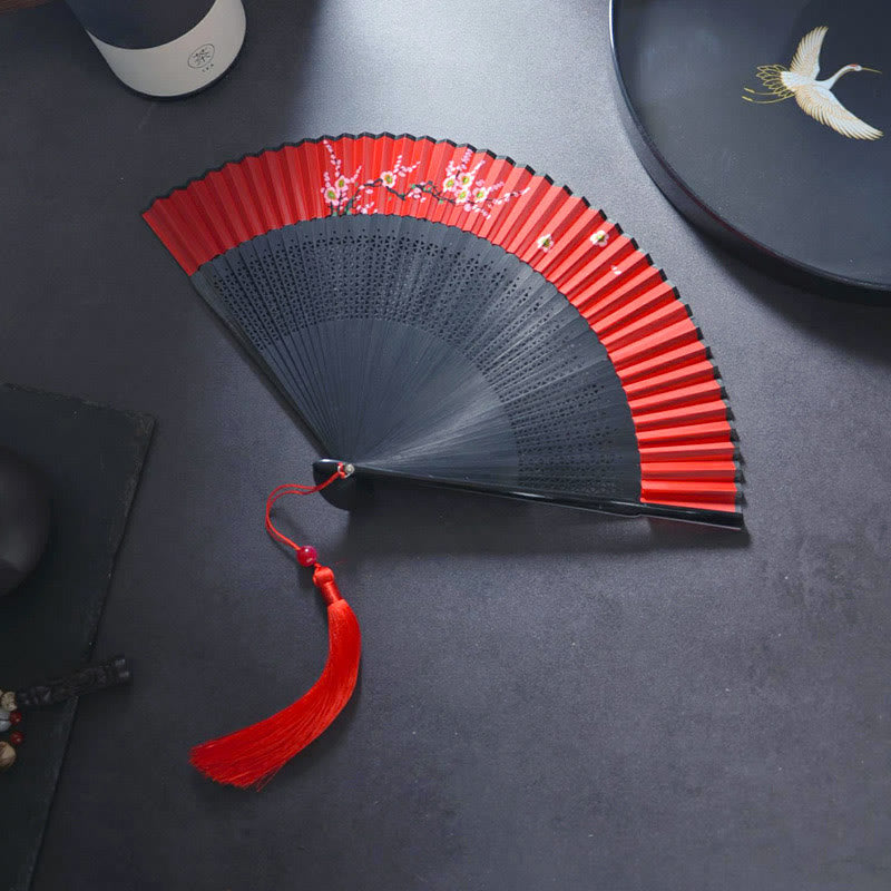 Flower Rabbit Spray Painting Handheld Cotton Linen Fabric Bamboo Folding Fan