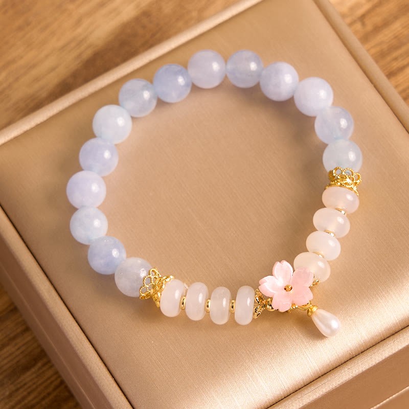 Aquamarine White Agate Pearl Abacus Beads Flower Healing Bracelet