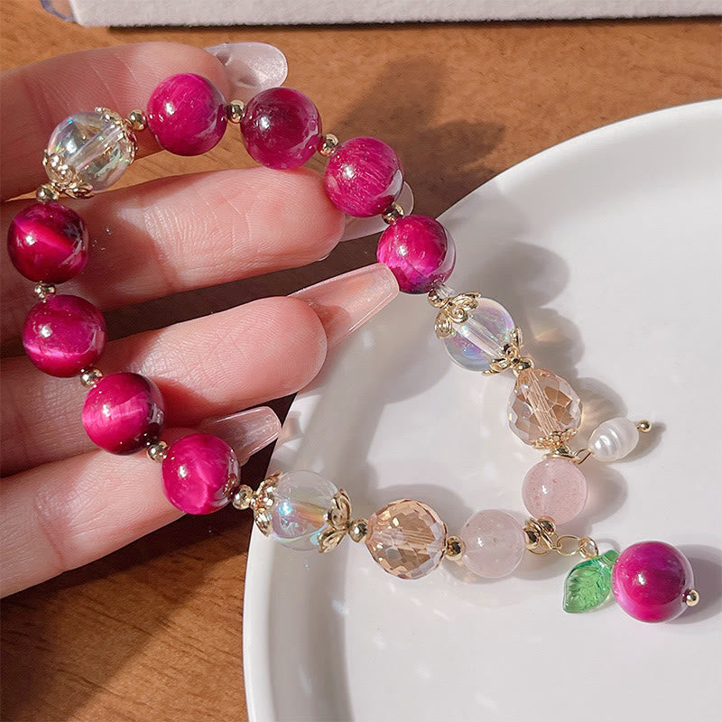 Natural Red Tiger Eye Purple Tiger Eye Beads Green Leaf Protection Bracelet
