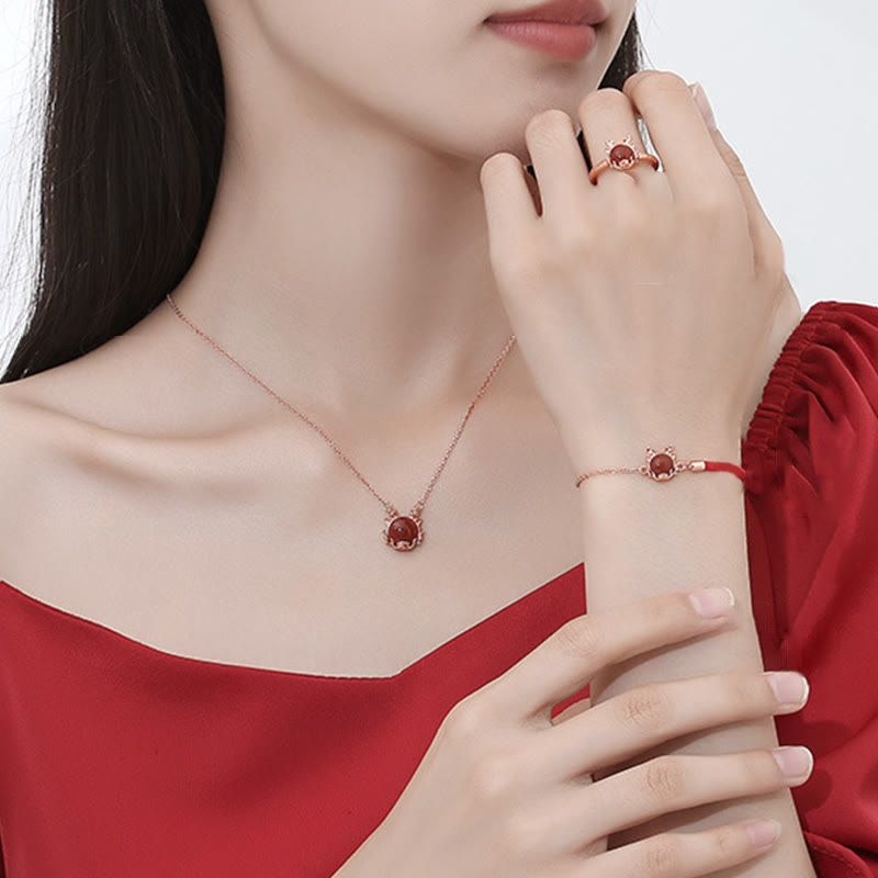 ???A Flash Sale-  925 Sterling Silver Year of the Dragon Cinnabar Red Agate Dragon Protection Bracelet Necklace Pendant Earrings Ring