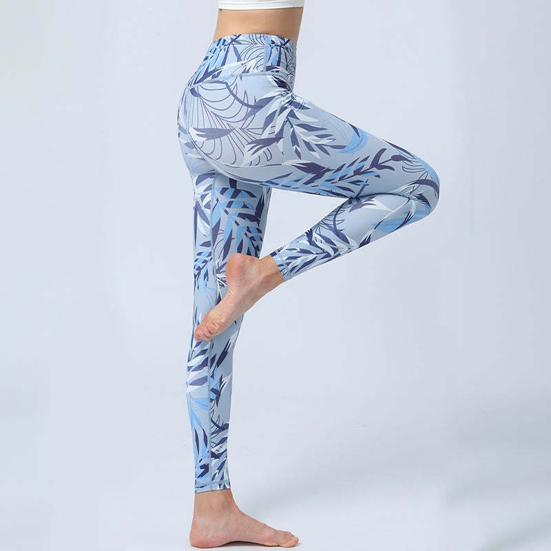 Flowers Leaves Print Sports Fitness Yoga High Waist Leggings Women's Yoga Pants