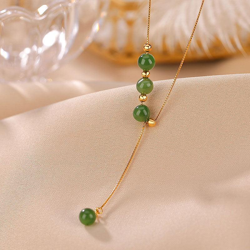 925 Sterling Silver Cyan Jade Beads Healing Necklace Pendant