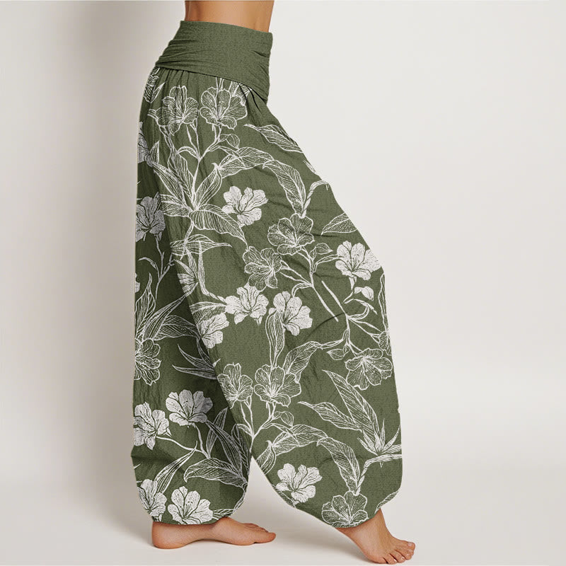 Casual Plum Blossom Leaves Women's Elastic Waist Harem Pants
