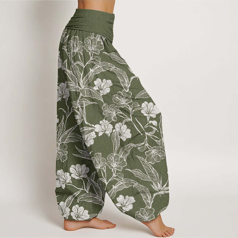 Casual Plum Blossom Leaves Women's Elastic Waist Harem Pants