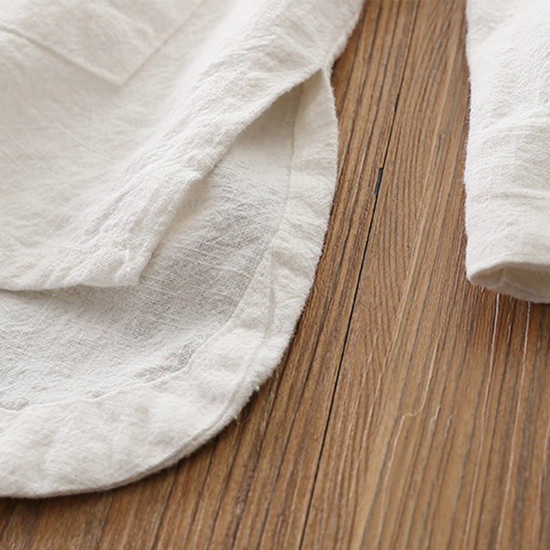 Solid Color Frog-button Long Sleeve Linen Women's Shirts With Pockets