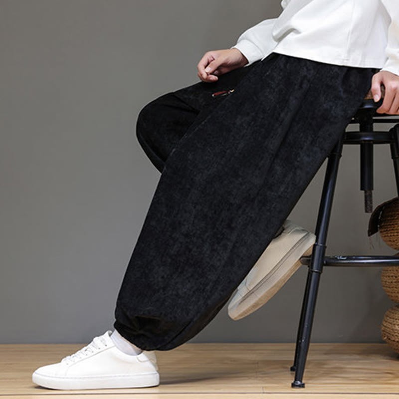 Fall Winter Men's Drawstring Chenille Harem Pants With Pockets