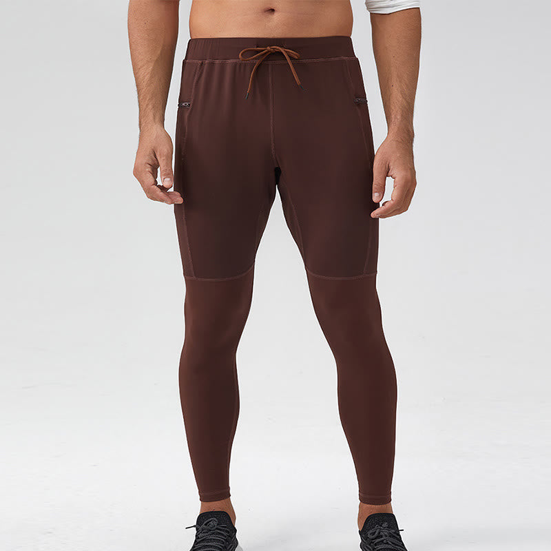 High Waist Quick Dry Breathable Fitness Men's Leggings Pants With Zipper Pocket