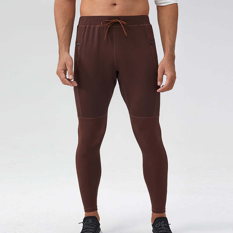High Waist Quick Dry Breathable Fitness Men's Leggings Pants With Zipper Pocket