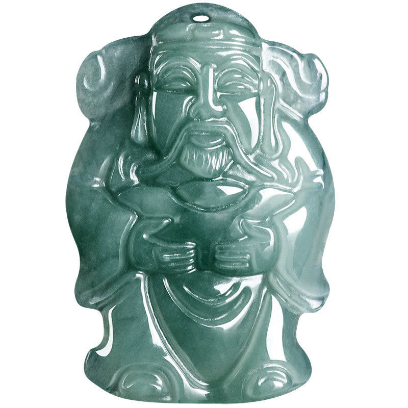 Natural Green Jade Chinese God of Wealth Caishen Ingot Abundance Necklace Pendant