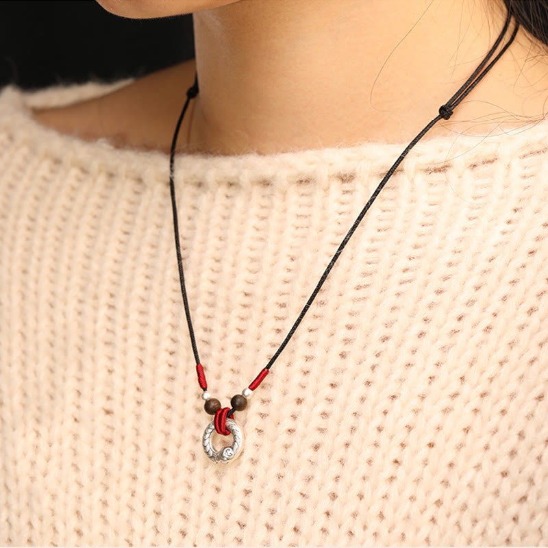999 Sterling Silver Year of the Snake Round Circle Agarwood Protection Necklace Pendant