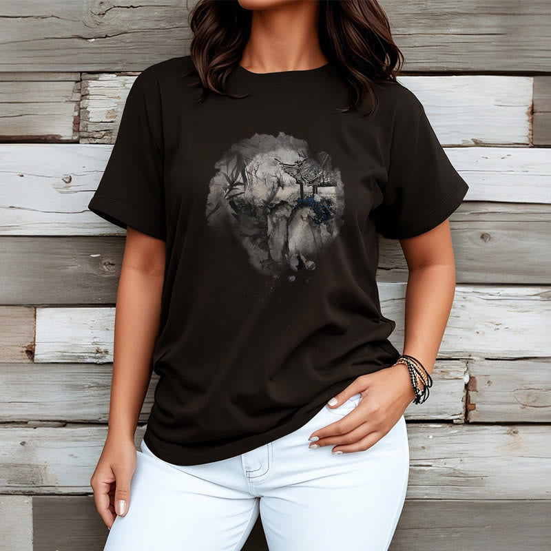 Chinese Bamboo Mountain Pavilion Design Pattern Tee T-shirt