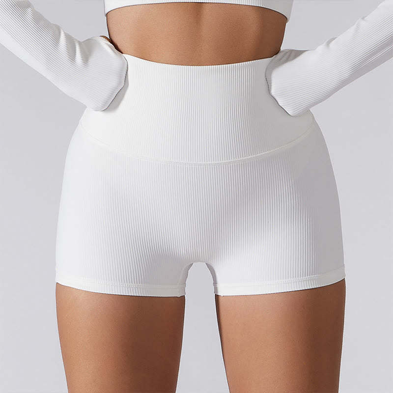 Ribbed Long Sleeve Crop Top T-shirt Shorts Sports Fitness Gym Yoga Outfits