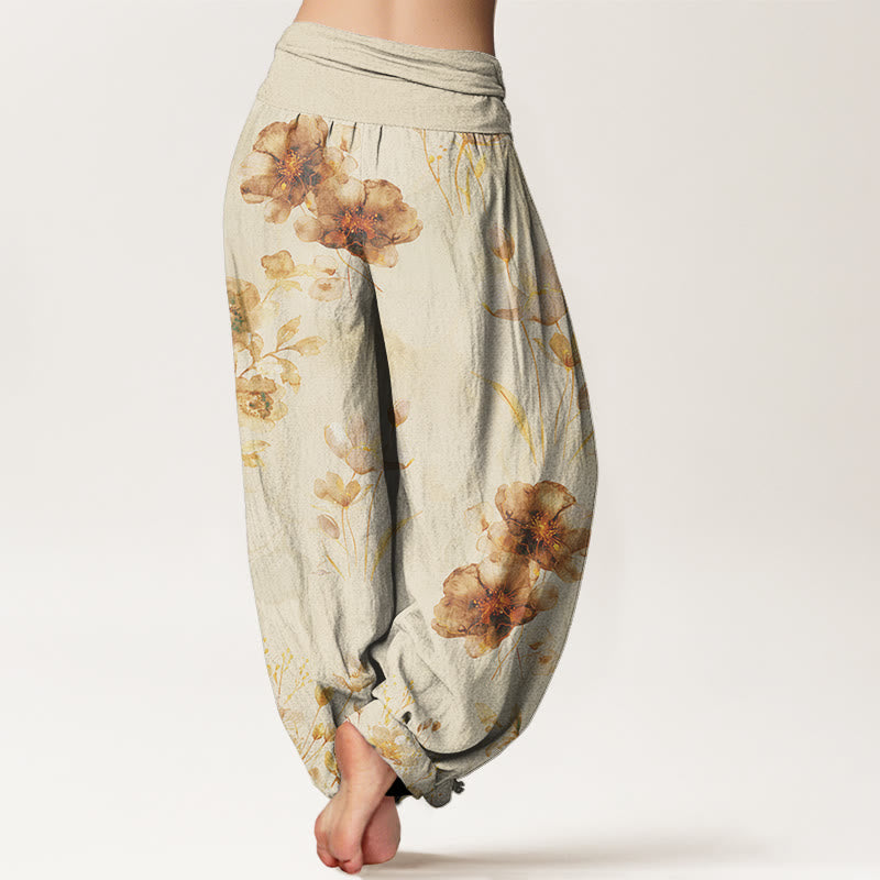 Blooming Varying Flower Pattern Women's Elastic Waist Harem Pants