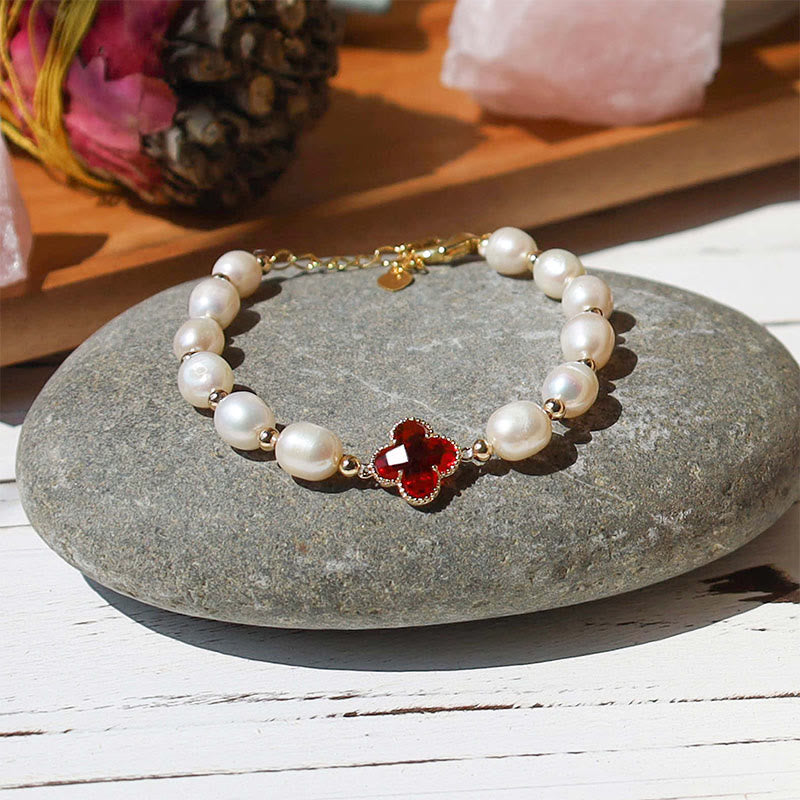 Pearl Four Leaf Clover Wealth Chain Bracelet