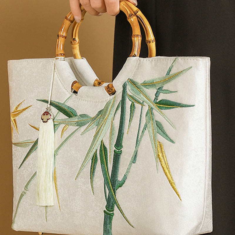 Embroidery Bamboo Handle Tassel Handbags