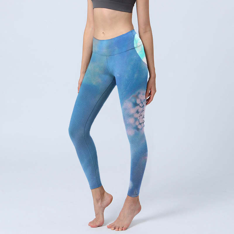 Blue Dolphin Print Fitness Leggings Women's Yoga Pants