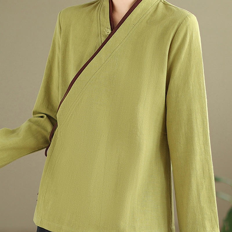 Fall Solid Color Hanfu Long Sleeve Lace Up Women's Shirt