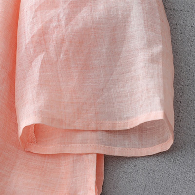 Solid Color Frog-Button Three Quarter Sleeve Double Layer Cotton Linen Shirt