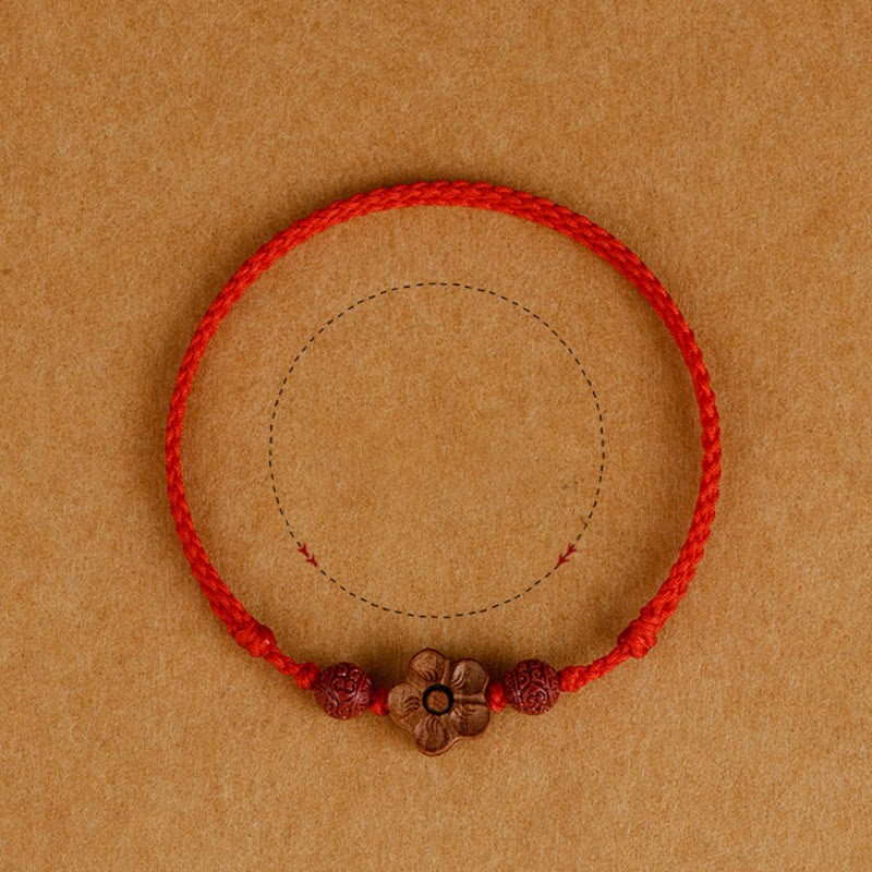 Peach Wood Small Peach Blossom Cinnabar Wealth String Bracelet Anklet