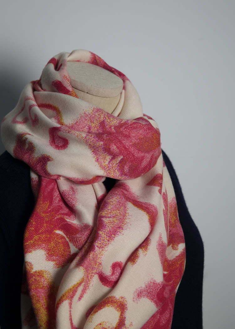 Tibetan Red Flower Print Shawl Fall Winter Soft Warm Scarf Wrap