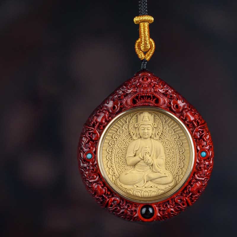 Chinese Zodiac Avalokitesvara Small Leaf Red Sandalwood Ebony Longevity Necklace Pendant