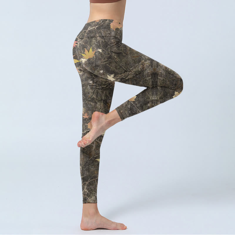 Maple Leaves Print Gym Leggings Women's Yoga Pants