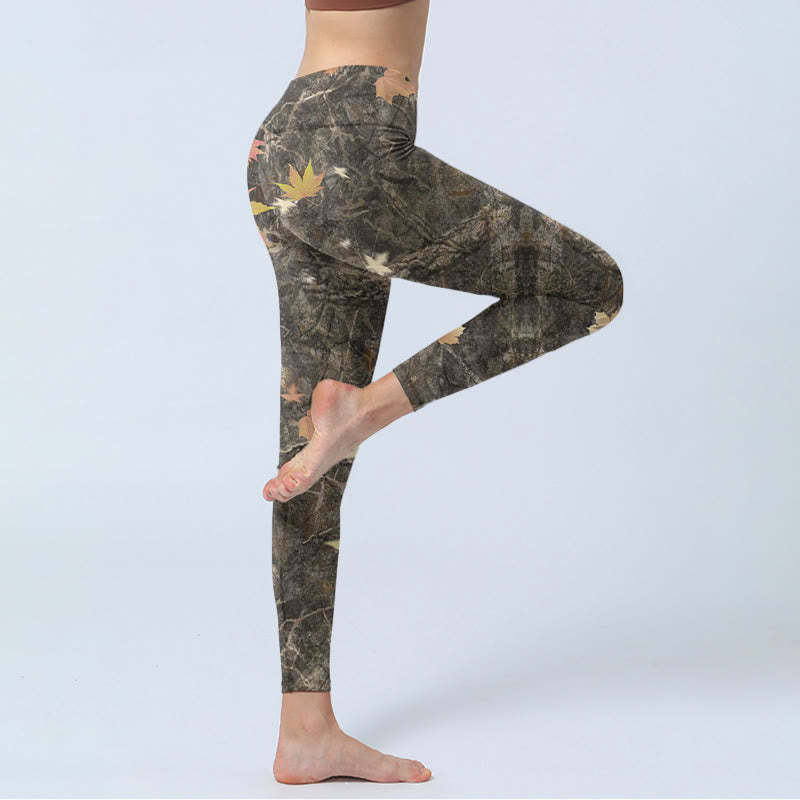 Maple Leaves Print Gym Leggings Women's Yoga Pants