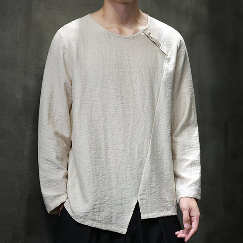 Fall Solid Round Neck Long Sleeve T-Shirt Cotton Men Clothing