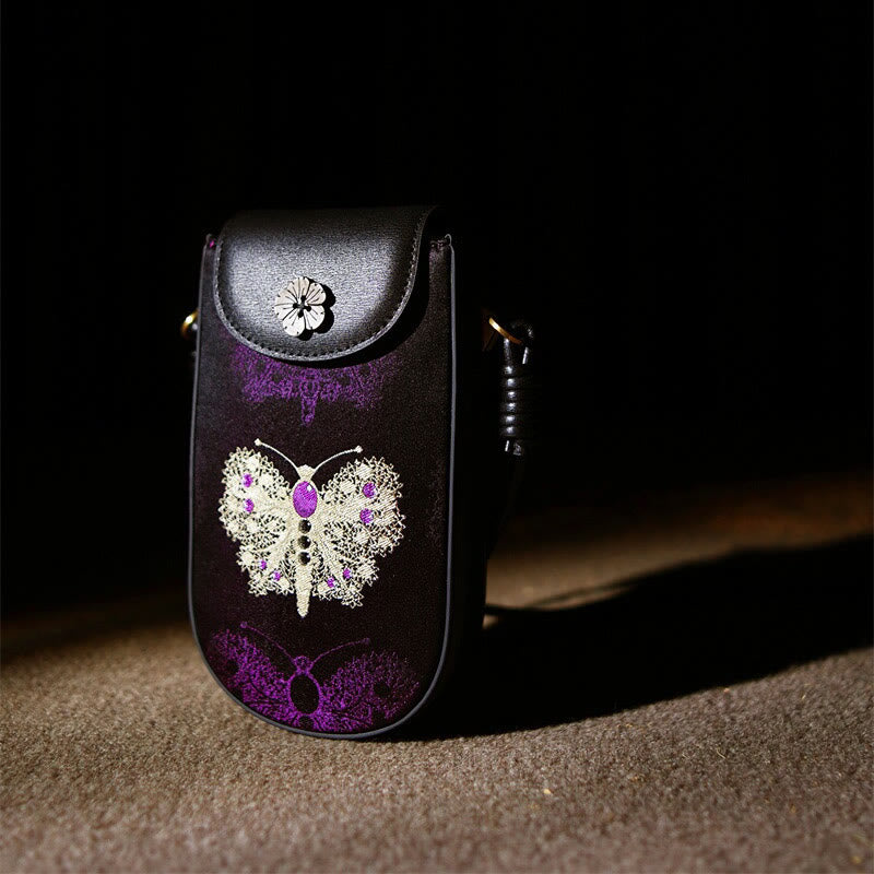 Retro Flower Butterfly Leaves Branches Song Brocade Shoulder Bag Hangbags