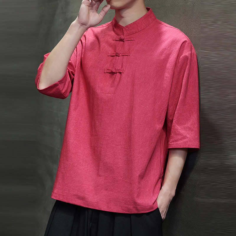 Men's Chinese Frog-Button Tang Suit Half Sleeve Cotton Linen Shirt