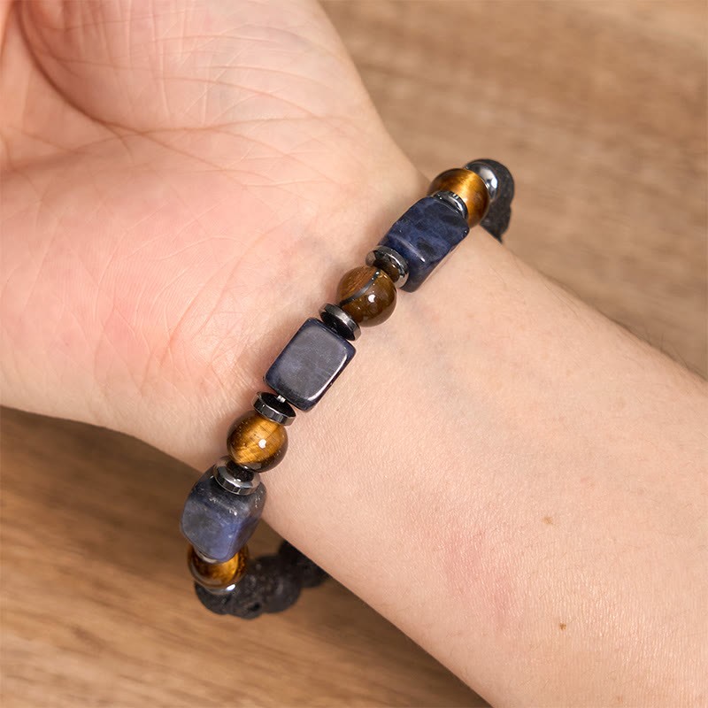 Various Crystals Cube Amethyst Lava Rock Support Bracelet