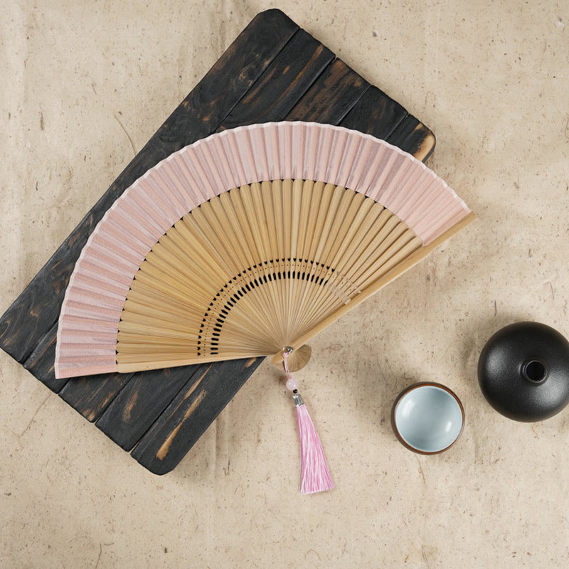 Simple Cherry Flower Hollow Engraved Handheld Bamboo Folding Fan