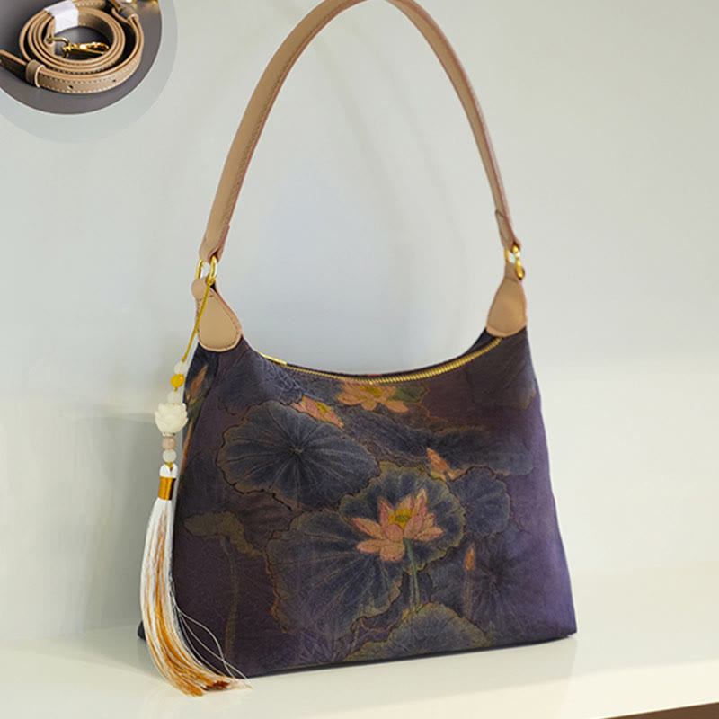 Lotus Bamboo Crane Deer Butterfly Mountain Xiangyunsha Silk Song Brocade Crossbody Bag Shoulder Bag