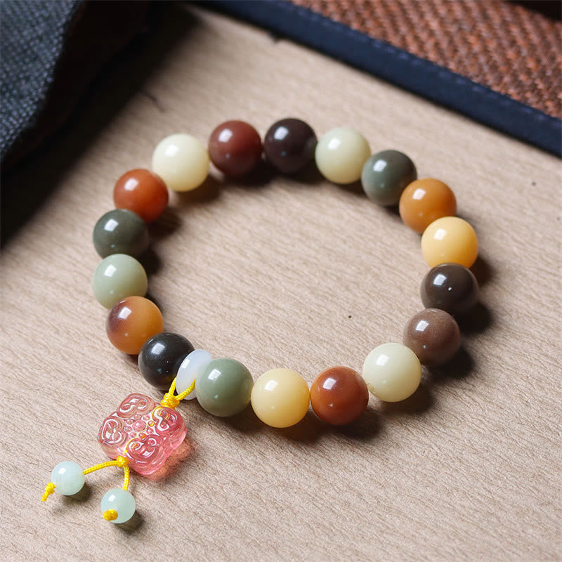 Natural Multicolored Gradient Bodhi Seed Liuli Glass Charm Peace Bracelet