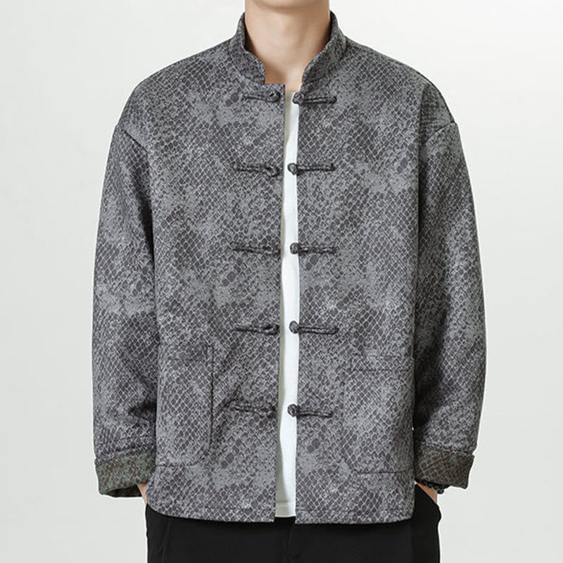 Casual Suede Python Pattern Frog-button Cotton Men's Jacket Shirt Clothing