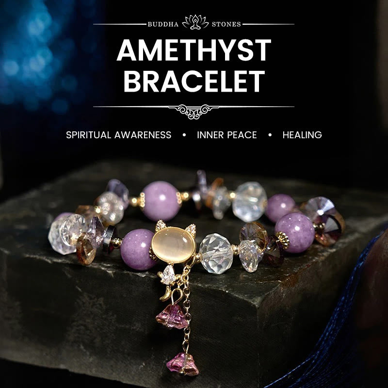 Amethyst Green Crystal Red Crystal Cat Balance Bracelet