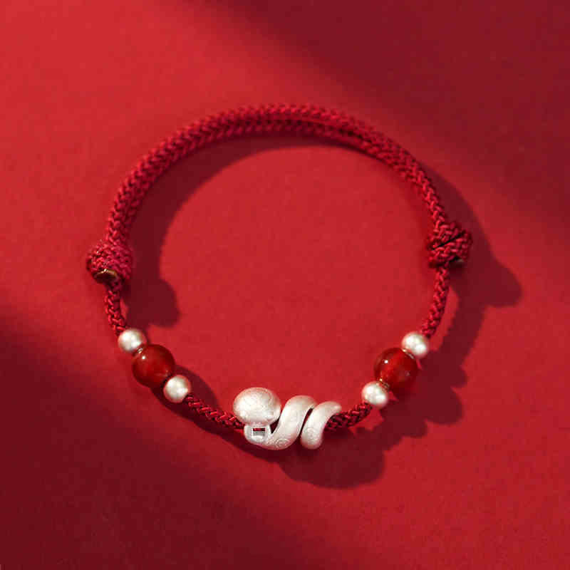 999 Sterling Silver Year Of The Snake Red Agate Confidence Handcrafted Bracelet