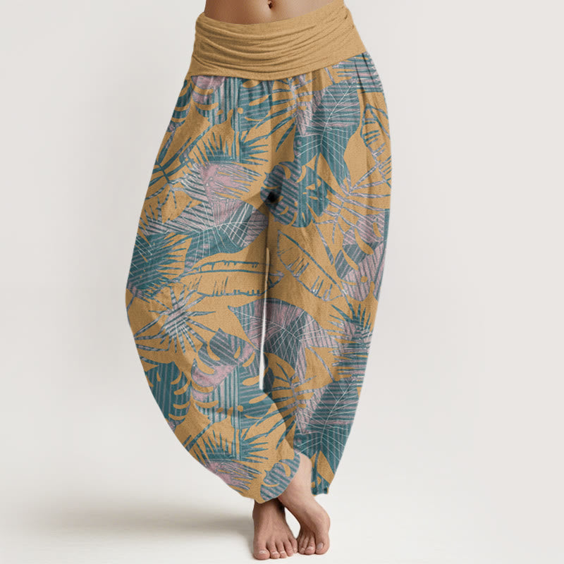 Leaves Pattern Women's Elastic Waist Harem Pants