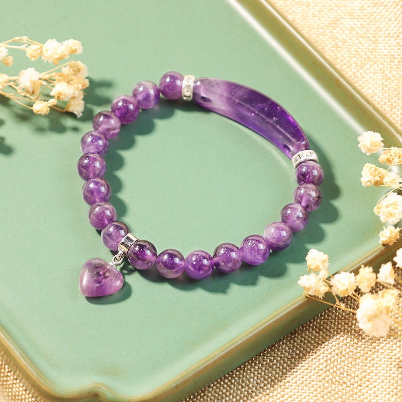 Natural Quartz Love Heart Healing Beads Bracelet
