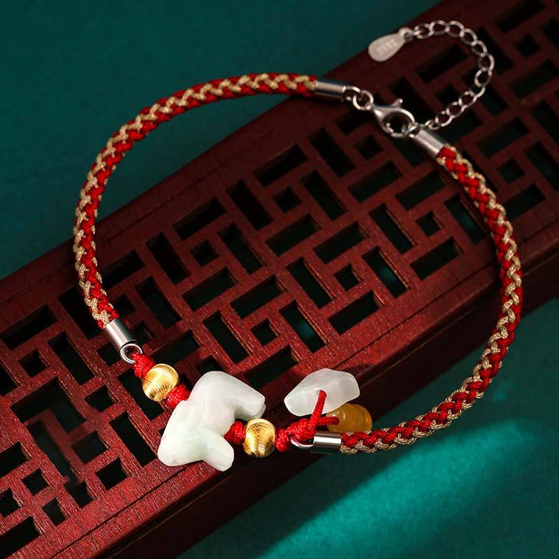 Chinese Zodiac Jade Prosperity Red String Bracelet Anklet