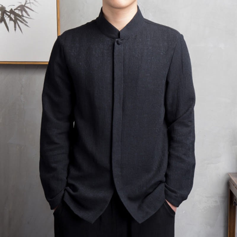 Solid Color Chinese Tang Suit Cotton Linen Jacket Men Clothing