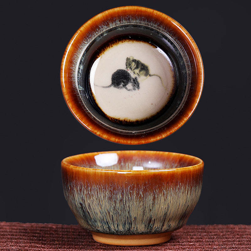 12 Chinese Zodiac Pattern Ceramic Teacup Kung Fu Jian Chinese Zhan Tea Cup 73ml