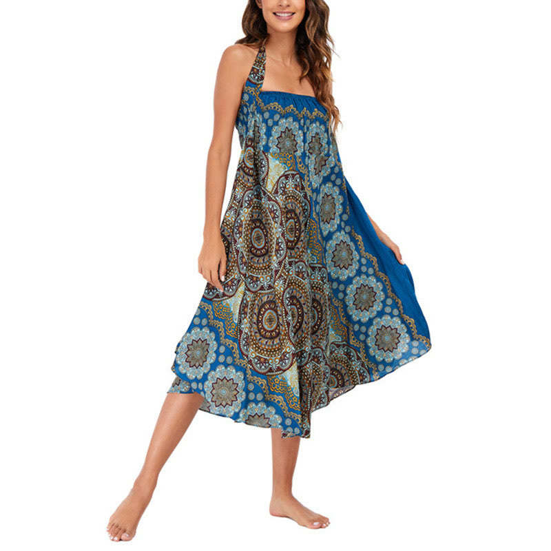 Two Style Wear Bohemian Mandala Flower Lace-up Skirt Dress
