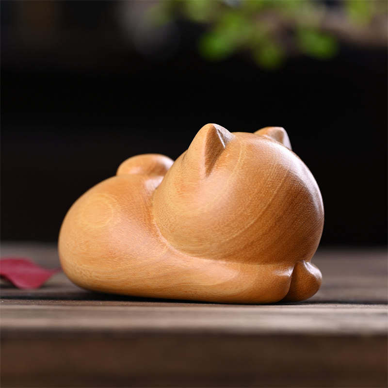 Small Cute Confident Sleeping Cat Sandalwood Healing Home Decoration