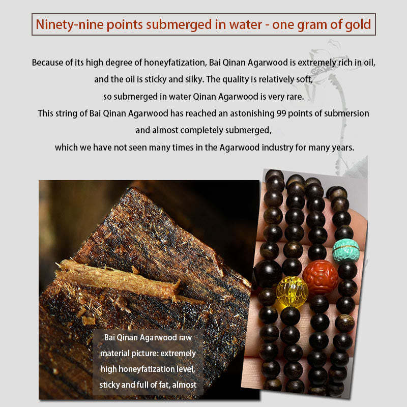 Nha Trang Bai Qinan Agarwood Turquoise Amber Red Agate Strength Meditation Bracelet